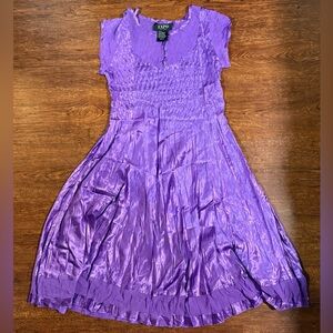 Vintage Y2K Satin Crinkle Fairy Dress Expo New York Purple Stretch Size PL